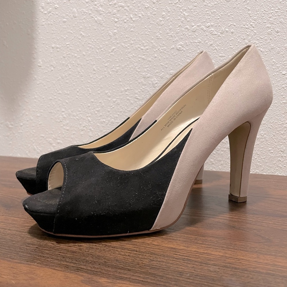 CATO Black and Taupe Suede Pumps